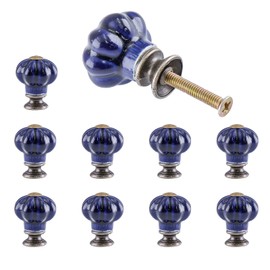 Jiozermi 10 Pack Pumpkin Drawer Knobs, Ceramic Cabinet Door Knobs with Mounting Screws, Vintage Cabinet Drawer Pulls, Retro Blue