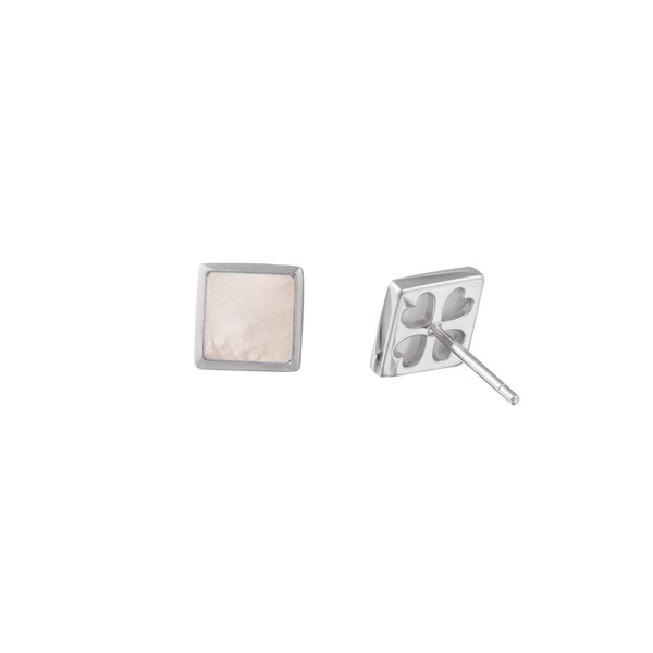 S.Leaf Minimalism Mother of Pearl Stud Earrings Sterling Silver Square