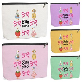 5 Pack Cute Funny Bow Animal Goose Lover Goose Gifts Makeup Bag, Travel Essentials Cosmetic Bags for Women, Leader Mom Coworker Friend Toiletry Bag Girls Trip Birthday Christmas Bachelorette Party