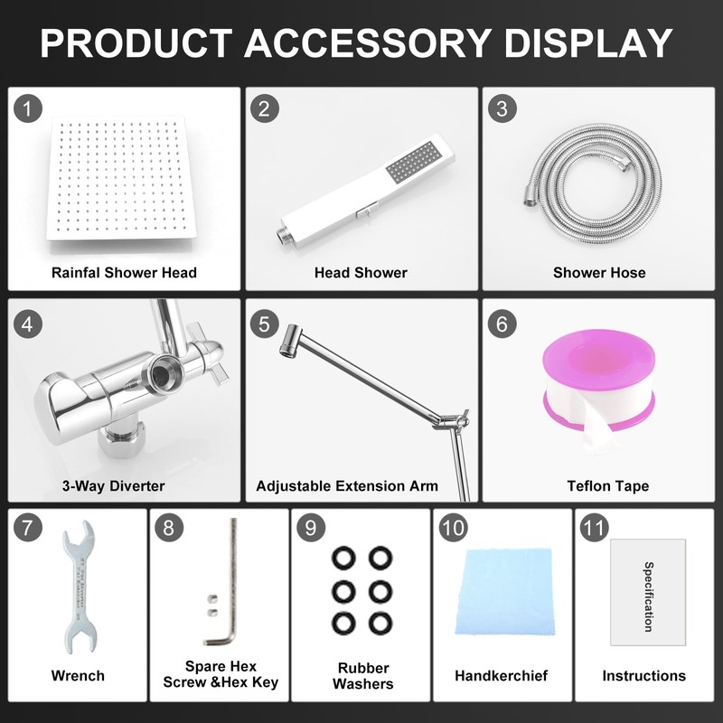 All Metal 12 Inch Rain Shower Head with Handheld Spray