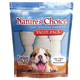 Loving Pets Nature's Choice - White Knotted Rawhide Bones for Dogs, 6-7" Bones (for Dogs 20-65 lbs)
