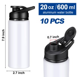 CHENGU 4 Pieces Water Bottle Bulk 20 oz Aluminum Reusable Bottles Lightweight Snap Lid Water Bottle Easy Carry Leak Proof Travel Bottles for Gym Sports Camping Hiking Fishing (White)