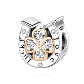 YUMINN Horseshoe with Four Leaf Clover-Love Lucky Charms 925 Sterling Silver for Bracelets and Necklaces Pendant Beads Jewelry for Women