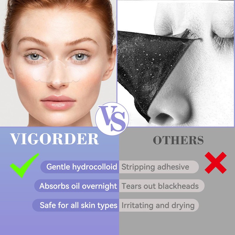 Vigorder Nose Pore Patches, Hydrocolloid Nose Patches, Targets Pimple, Pores
