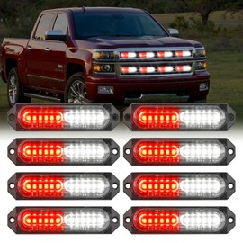 Nilight 8PCS Led Strobe lights 12LED Red white Emergency Light 12V 24V Surface Mount Flashing Warning Hazard Beacon Lights Ultra Slim Sync Feature Mini Grille for Cars Trucks Off Road Vehicles SUV