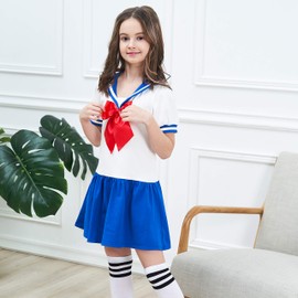 Sunny Fashion Girls Dress Sailor School Uniform Navy Suit Size 10 Years