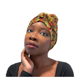 SWIG Swim Turban - Chic Dashiki Kente, Waterproof Non-Slip Snug, Easy Grab n You Go, Chlorine Saltwater UV Defense, Natural Hair Protection Cap & Bonus Waterproof Travel Tote Beach Bag w/Strap Buckle