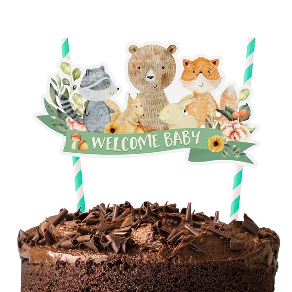 Woodland Creatures - Decoración para tarta de bebé, diseño de animales del bosque, para fiestas de bebé, conejo, zorro, ardilla y mapache
