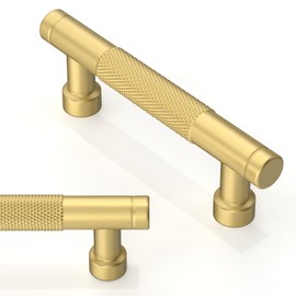 Asimerdeco 10 Pack Brushed Gold Knurled Cabinet Pulls 3 Inch(76mm) Kitchen Cabinet Handles Solid Zinc Alloy Cabinet Hardware Drawer Pulls