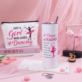 Dance Teacher Appreciation Gifts for Women Dance Teacher Gifts, Tumblers Teachers 20 Oz with Lid and Straw,Dance Makeup Bag, Dancing Gift for Teachers Birthday Thank You Gift