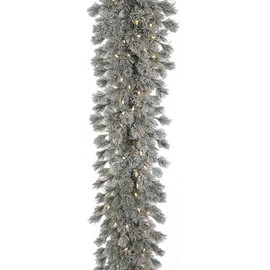 SilksAreForever 9'Lx14 W Frosted & Glittered Artificial Butte Pine LED-Lighted Garland -Green/White