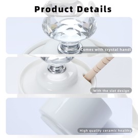 Ceramic Honey Jar with Dipper and Crystal Lid, Small Honey Pot for Home Kitchen, 8oz (Silver)