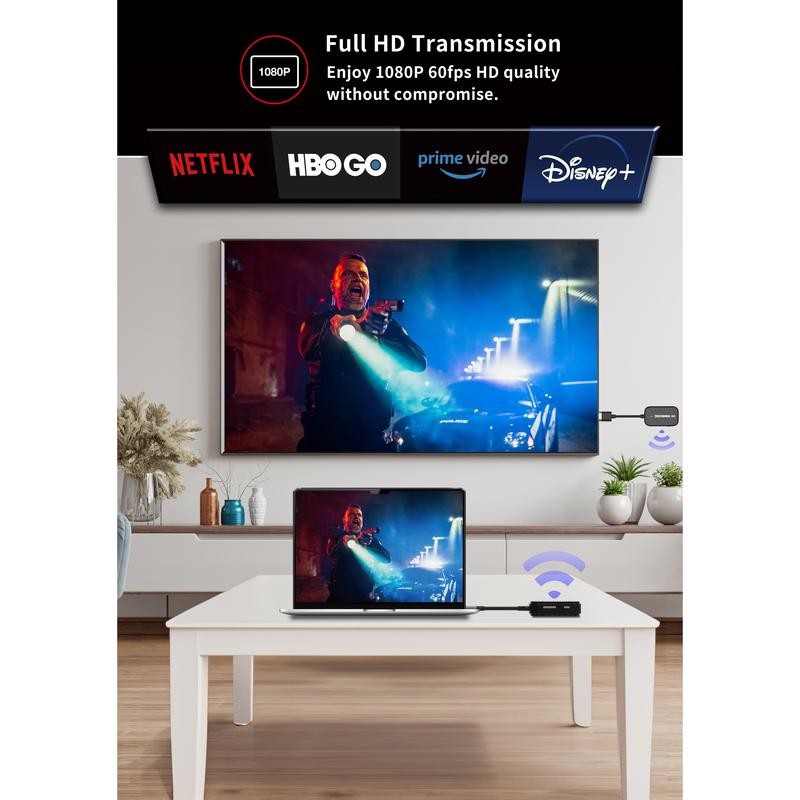 Jaspertronics™ Wireless HDMI Transmitter and Receiver, Extender for Streaming Video
