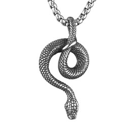 HZMAN Stainless Steel Snake Necklace for Men Women Retro Gothic Animal Snake Hip Hop Pendant Jewelry Gift with 22+2in Chain