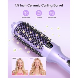 wavytalk Wavytalk Thermal Brush, Blowout Boost 1.5 inch Heated Round Brush for Blowout Look, Negative Ion Technology, Ceramic Tourmaline, 5 Temperature Settings, Dual Voltage, Purple, Less Damage