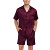 SWOMOG Men Silk Satin Pyjamas Sets Short Sleeve Sleepwear Button-Down