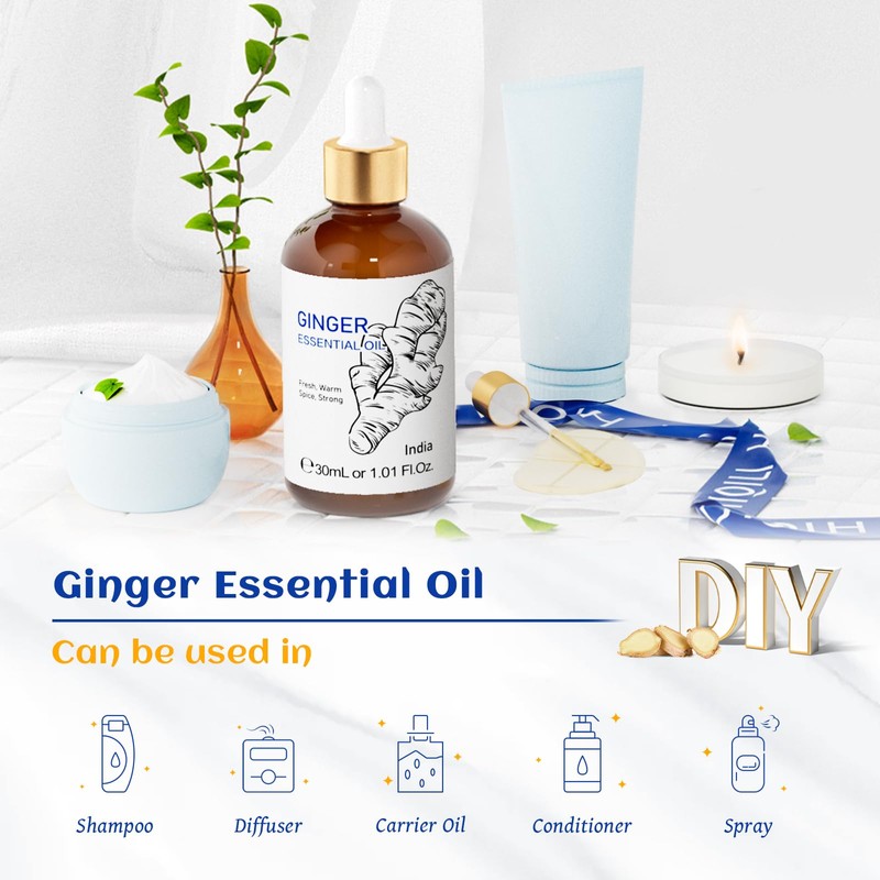 HIQILI 1 Fl Oz Ginger Oil, 100% Pure Natural Ginger