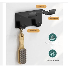 JWCE. Hair Dryer Holder Wall Mount Blow Dryer Hanger Stand Rack Countertop Hair Dryer Bracket Hair Tool Organizer Storage（Black）