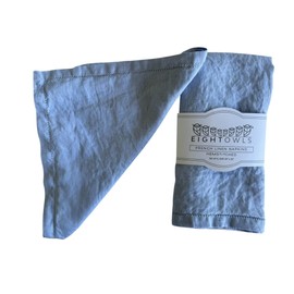 Linen Napkins –100% French Flax – Hemstitch Stonewashed Pure Linen Cloth Napkins - Size 50cm x 50cm – Set of 4 (Dusty Blue)