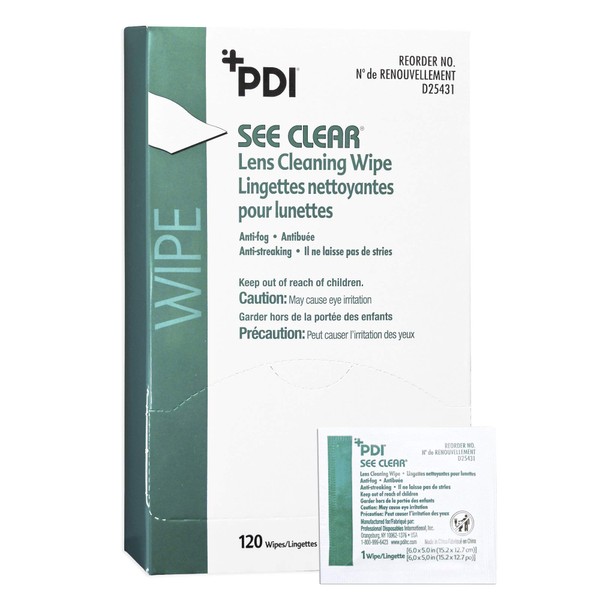 See Clear Lens Cleaning Wipes - Eye Glasses Cleaner Wipes - Anti-Static, Anti-Fog, Anti-Streaking, Pre-Moistened - 120 Individually Wrapped Glasses Wipes, 5 in x 6 in, 120 Wipes, 1 Pack