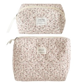 EDLMKM 2 Piece Cosmetic Bag Set, Aesthetic Floral Pattern, Case Toiletry Storage Beauty Makeup Travel Accessory, Travel Skincare Bag for Women Ladies Girls