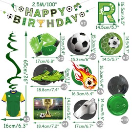 Football Birthday Decoration Happy Birthday Banner Pack of 30 Ceiling Hangers Spirals Hanging Decoration Football Birthday Decoration Children's Party Decoration Children's Birthday Boys Green