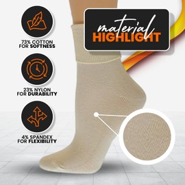 Women's Organic Soft Combed Cotton Ankle Socks, Breathable,Non-Irritating & Seamless Toe socks,Ideal for Activewear - 3 Pair