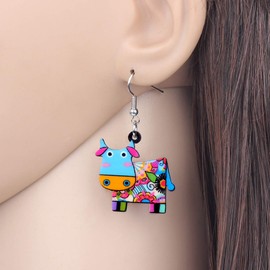 DUOWEI Cute Acrylic Milk Cow Earrings Dangle Jewellery for Women Girls Teens Kids Gifts, Acrylic, No Gemstone