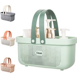 Cesta De Almacenamiento De Ducha Portátil De Plástico,Cesta De Almacenamiento De Plástico Con Asa,Adecuada Para Baño,Cocina,Dormitorio,Gimnasio (Verde 31.5x17.8x15.6cm)