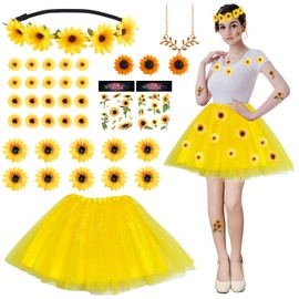 Sunflower Costume, Tulle Skirt Yellow, Flower Costume Women, Sunflower Hair Accessories Headband, with 10 Hair Clips, Goose Flower Hair Accessories, Tulle Skirt, Sunflower Tattoos, for Carnival Fancy