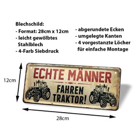 Tin Sign Real Men Driving Tractor - Retro Decorative Tin Sign - Metal Sign for Tugs, Bulldog, Tractor, Agricultural Machines, Tractors, Farm Equipment, Trekker Fans - Decoration Garage - 28 x 12 cm