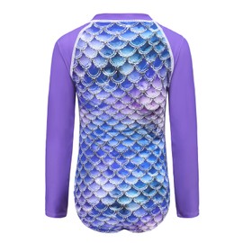 Moon Tree Girls Long Sleeve Rash Guard Mermaid Swimsuits One Piece Bathing Suit for Girls Purple Size 8/6-8 Years