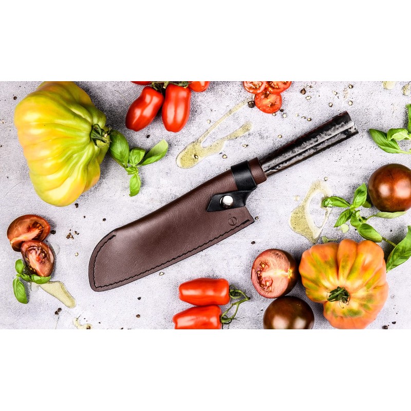 Forged Santoku Blade Protector 18 cm Brown Leather with Press