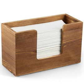 Large Paper Towel Dispenser Countertop, Burnt Wood Folded Paper Hand Towel Holder for Guest Bathroom, Commercial Tabletop Tissue Dispenser Tray for Multifold C-Fold, Z-Fold, Trifold