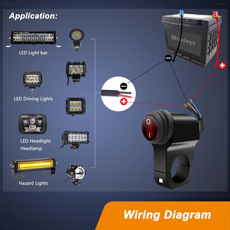 ATV Light Switch 12V Waterproof Aluminum Alloy Motorcycle Handlebar Switches