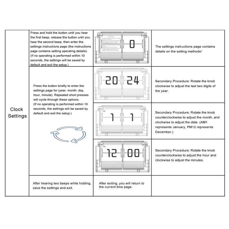 Automatic Flip Calendar Clock, Retro Mechanical Digital Desk Alarm Clock,