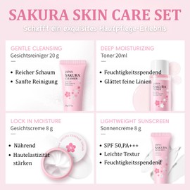 Sakura Skin Care Set Geschenke für Frauen - Skincare Set - Gesichtspflege Beauty set Mädchen - Reiseset Gesichtspflege Set Reinigend & Nährend - Mit Schlammmasken,Serum,Creme,Sonnencreme