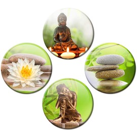 Fridge Magnets Buddha Wellness Set of 4 Decorative Gift Set Magnets Funny 50 mm Round Large Strong for Women Girlfriend Magnetic Board Fridge