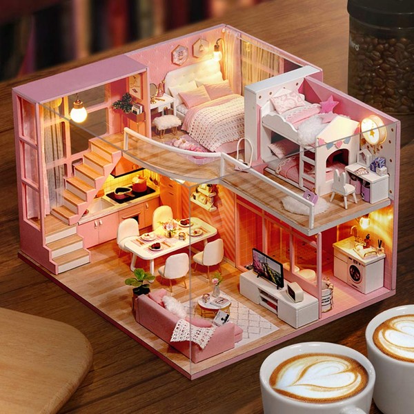 Kit Doll House DIY Doll House, Easy to Install Miniature Doll House, Birthday Gift Decoration for Home Girls