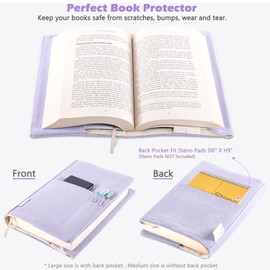 Canvas Book Covers, Washable Book Protector, Book Cover for Paperback Novels, Adjustable Book Cover for Hardcover with Pockets for Pen, Soft Cover Books, Book Lovers Gifts