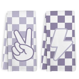 KFXHANGD Purple Checkered Kitchen Towels and Dishcloths Set of 2, Purple and White Checkered Towels, Checkered Dish Towels, Preppy Decorative Hand Tea Towels for Bathroom Girls Room Decor, 16×24Inch