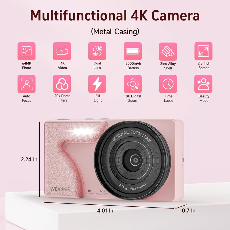 64MP 4K Vlogging Camera, 64GB Fast Autofocus Digital Camera with
