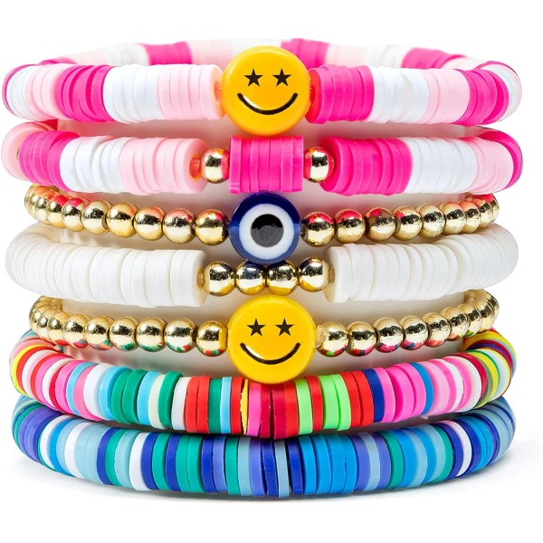 Does not apply 7Pcs Heishi Surfer Bracelets Set Colorful Preppy