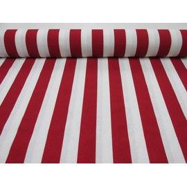 RED White Striped Fabric - Sofia Stripes Curtain Upholstery Material 140cm Wide (Sold by The metre)