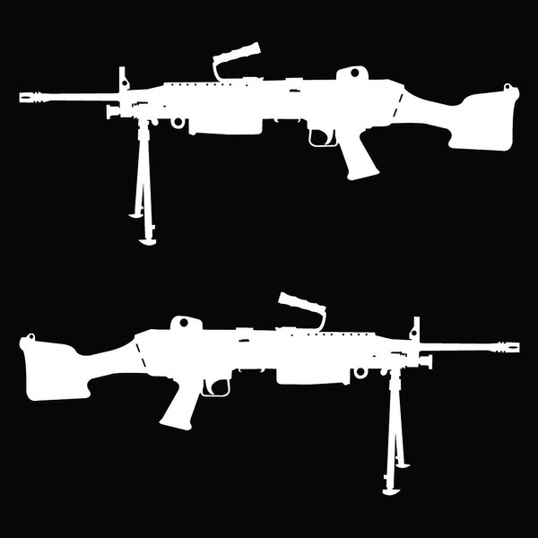 Auto Vynamics - GUNS-M249-8-GWHI - Gloss White Vinyl M249 Light Machine Gun (Saw) Tactical Assault Rifle Decal - Mirrored Pair - (2) Piece Set - 8-by-3.25-inches