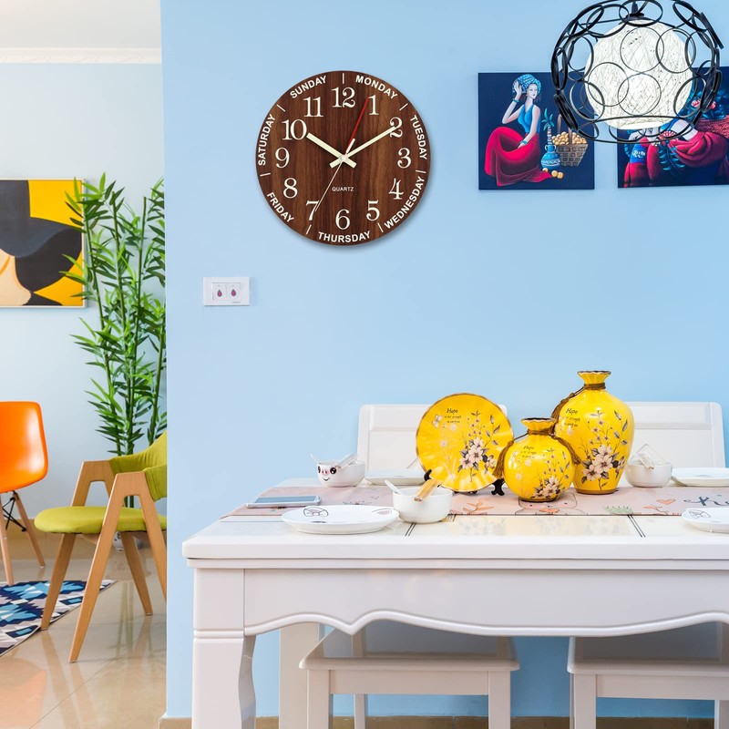 Felvoro Wall Clock 12 Inch Brown Weekly Wall Clock Silent