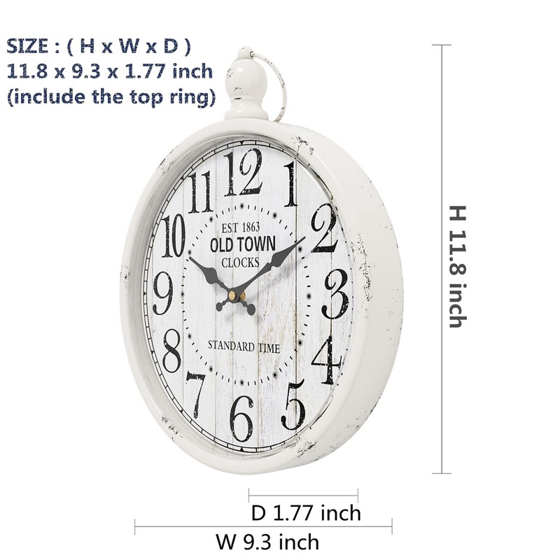 Menterry Retro Round Wall Clock. White Vintage Antique Style. Battery