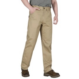 BOCOMAL FR Pants for Men Classic 5 Pockets Relaxed Fit Elastic Waist Water/Stain Repellent Work Jeans NFPA 2112/CAT2 Khaki