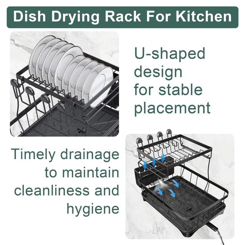 LIYI Dish Drying Rack,Large Dish Rack for Kitchen Counter,2-Tier Dish