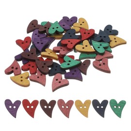 100pcs Heart Shape Wooden Buttons, 2 Holes, Assorted Sizes for Sewing and Craft Projects, Ideal for Scrapbooking and DIY Decorations (Random Colors)